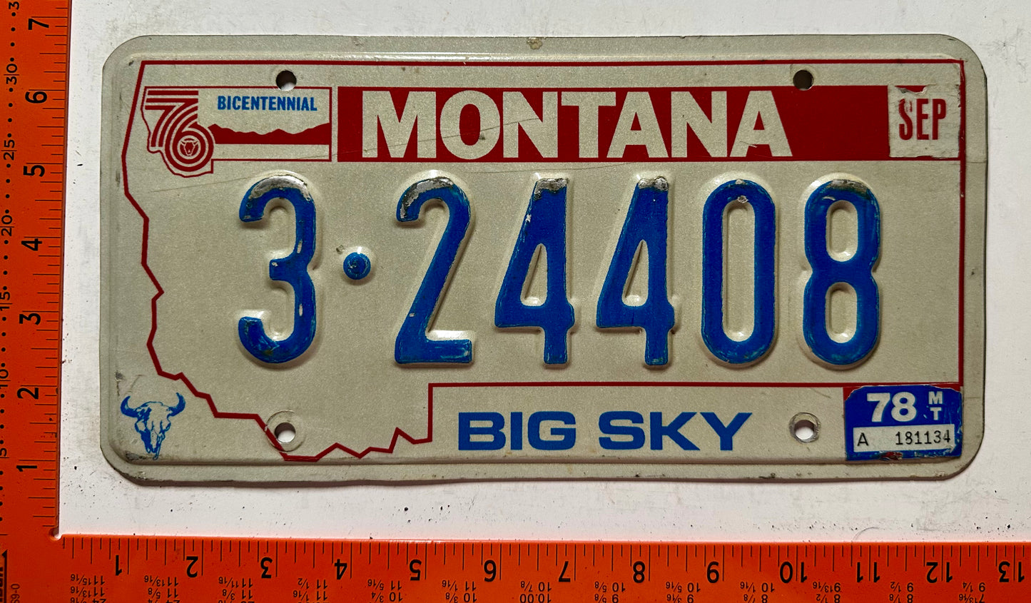 1978 Montana #3-24408 Passenger License Plate