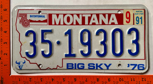 1991 Montana #35-19303 Passenger License Plate