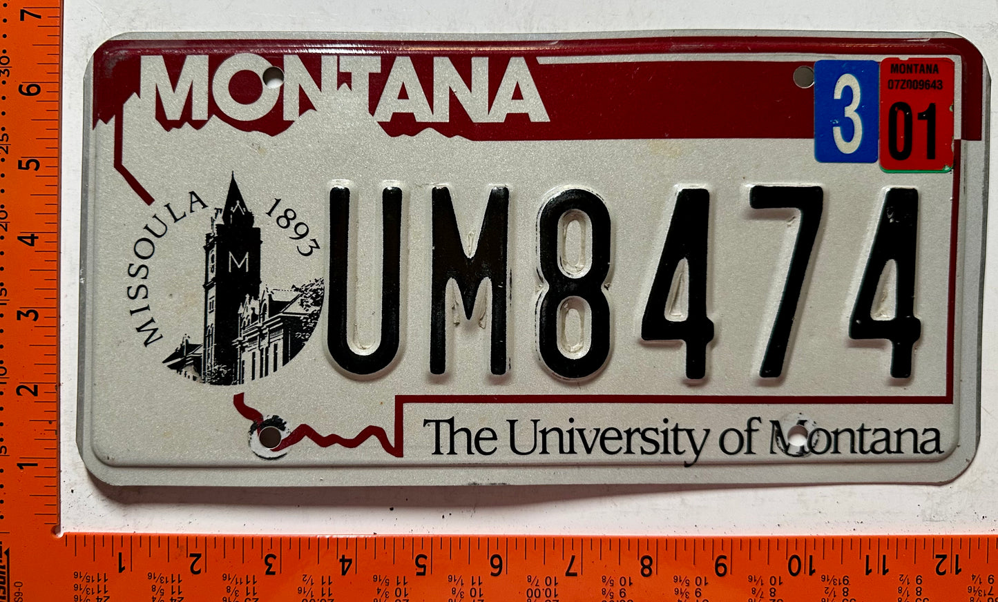 2001 Montana #UM8474 University of Montana License Plate