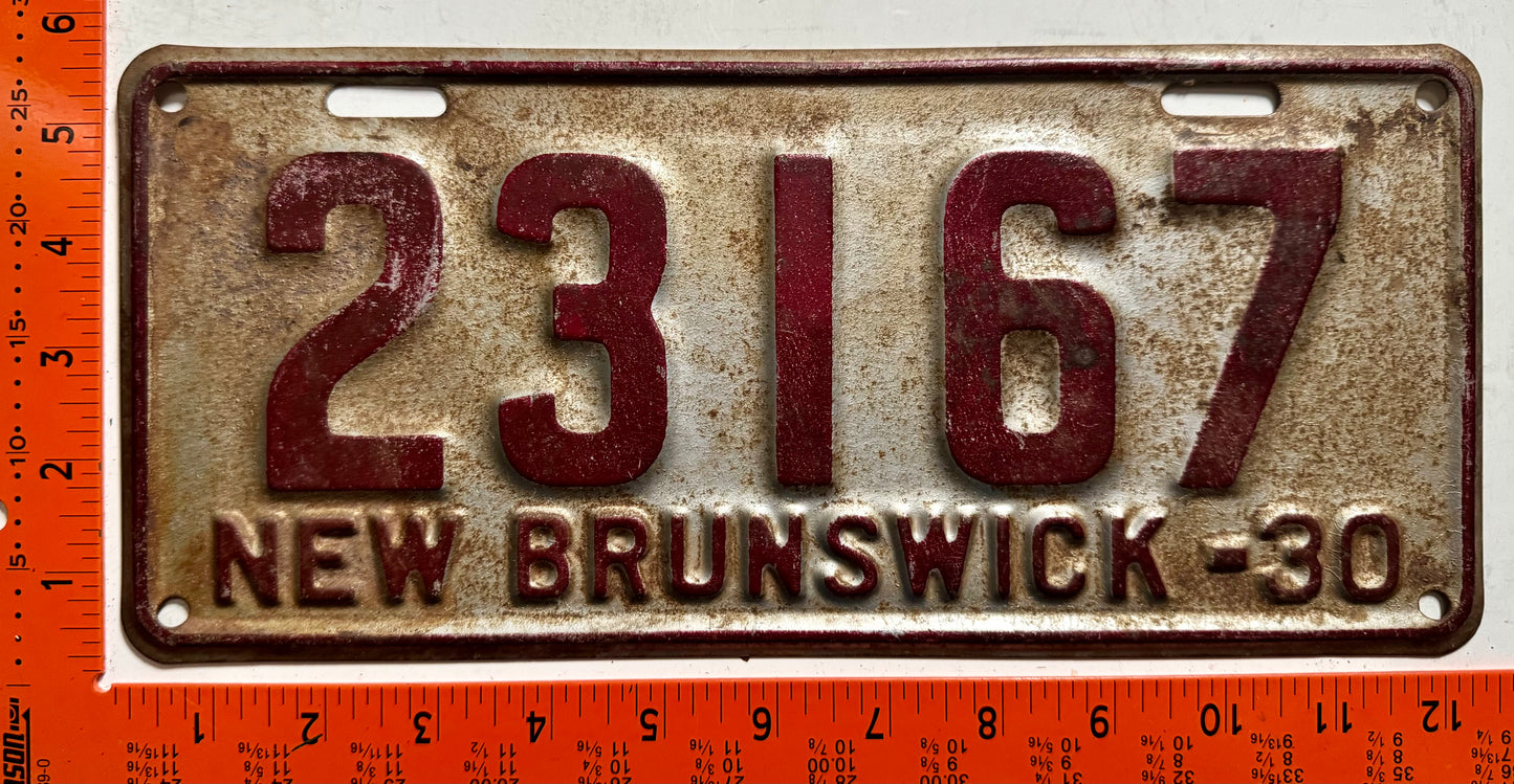 1930 New Brunswick #23167 Passenger License Plate