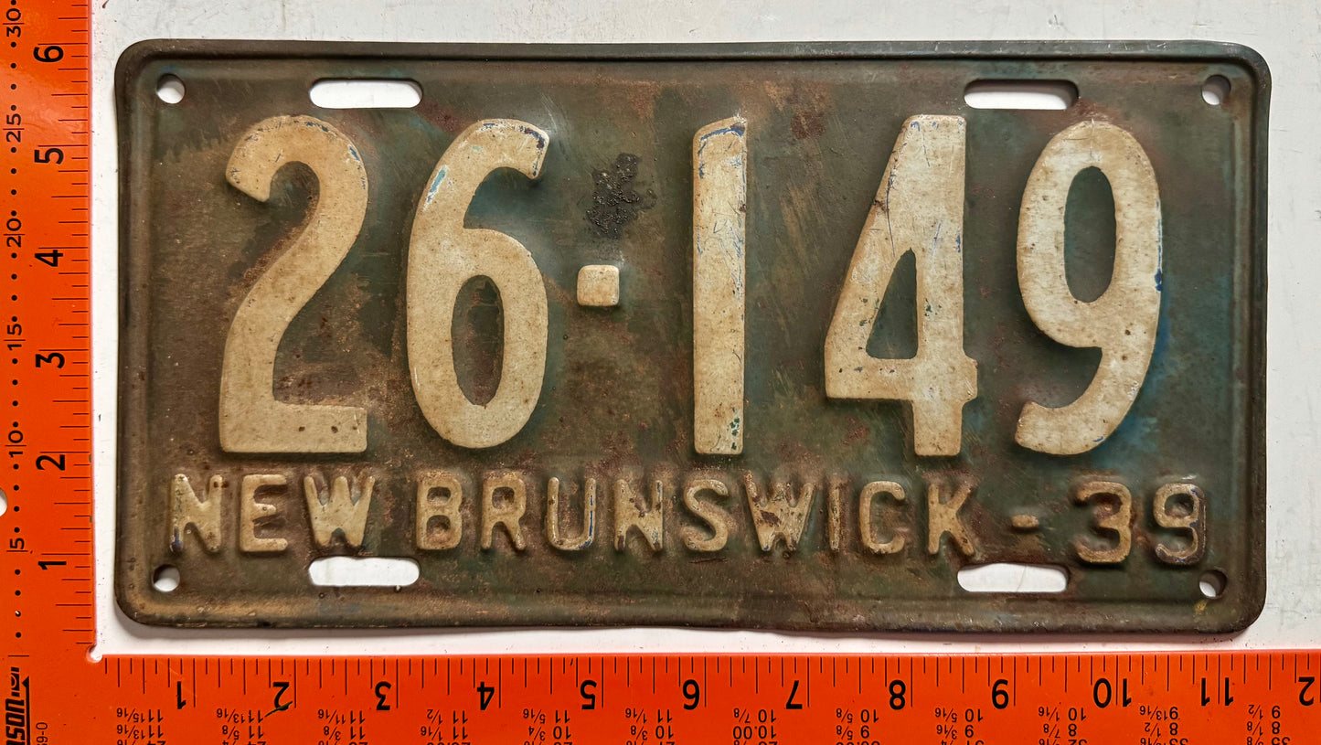 1939 New Brunswick #26-149 Passenger License Plate