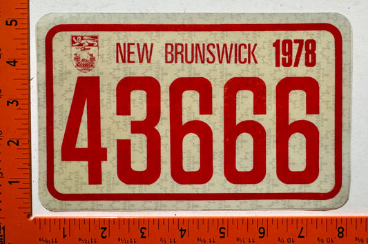 1978 New Brunswick #43666 Snowmobile Sticker License Plate