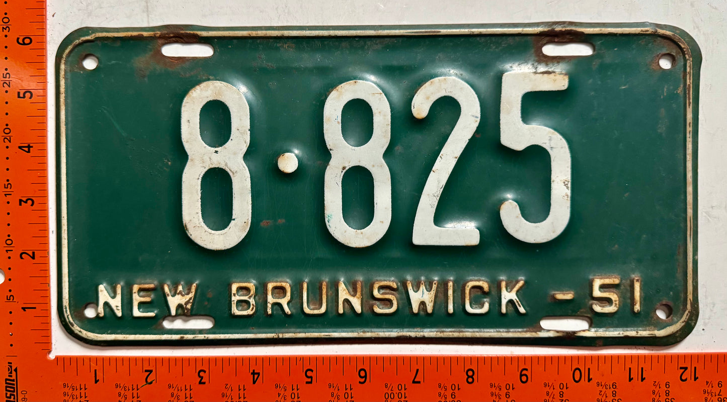1951 New Brunswick #8-825 Passenger License Plate