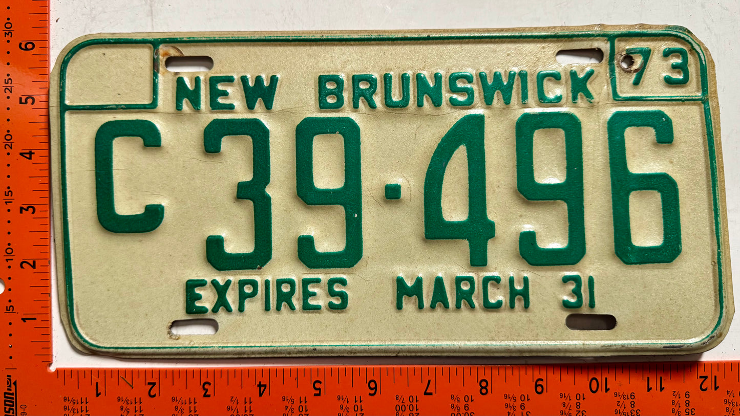 1973 New Brunswick #C39-496 Passenger License Plate
