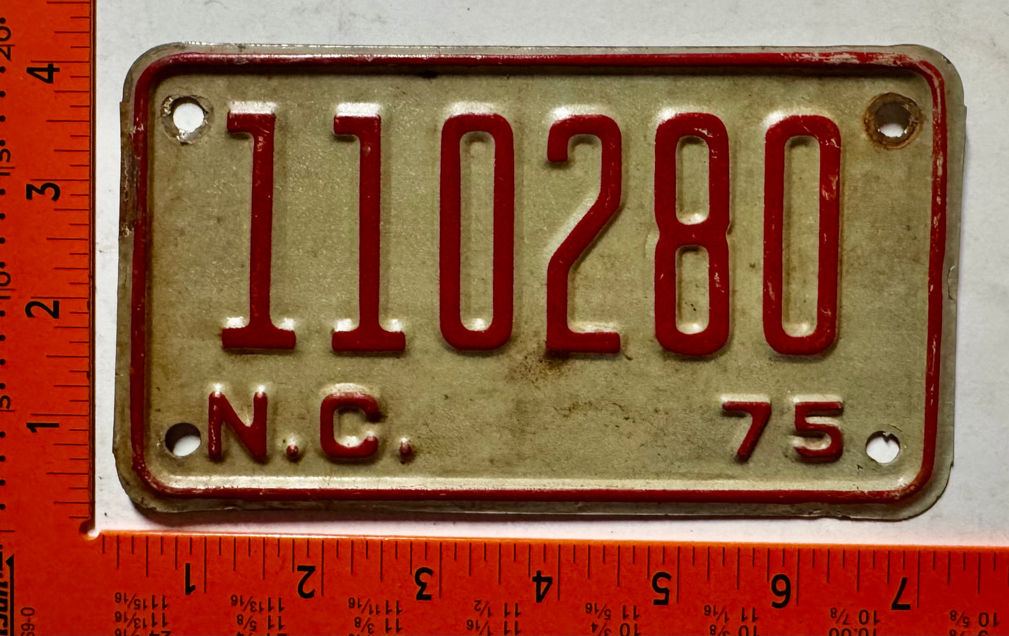 1975 North Carolina #110280 Motorcycle License Plate