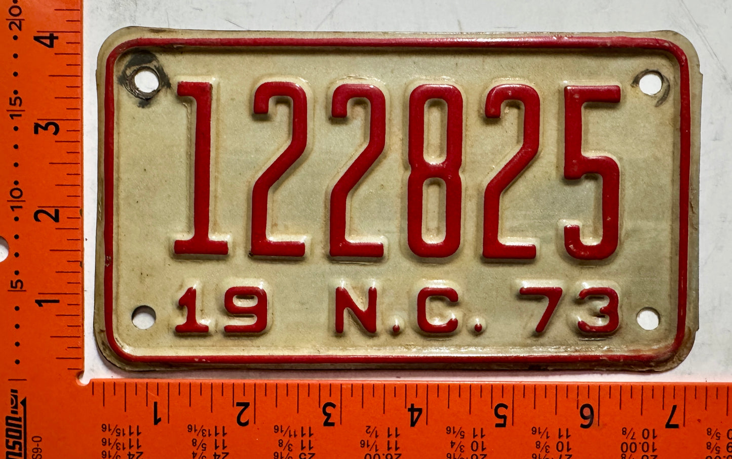 1973 North Carolina #122825 Motorcycle License Plate