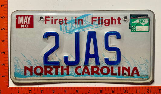1998 North Carolina #2JAS Passenger Vanity License Plate