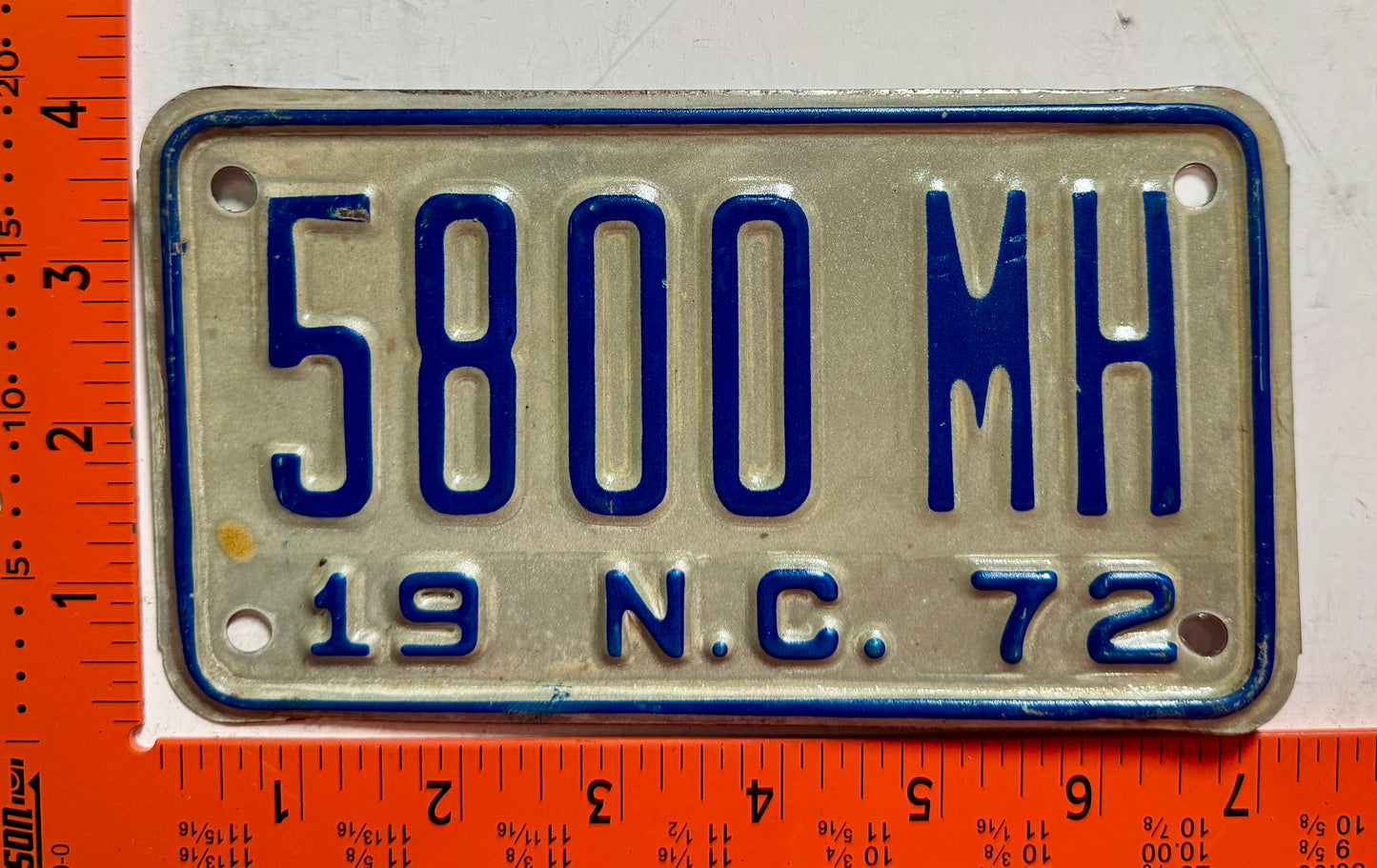 1972 North Carolina #5800 MH Motorcycle License Plate