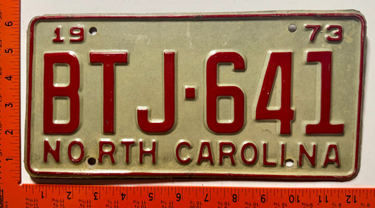 1973 North Carolina #BTJ-641 Passenger License Plate