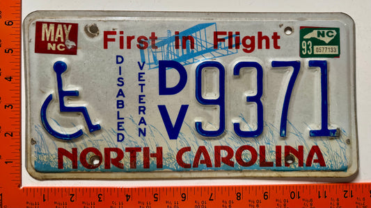 1993 North Carolina #D/V 9371 Disabled Veteran License Plate