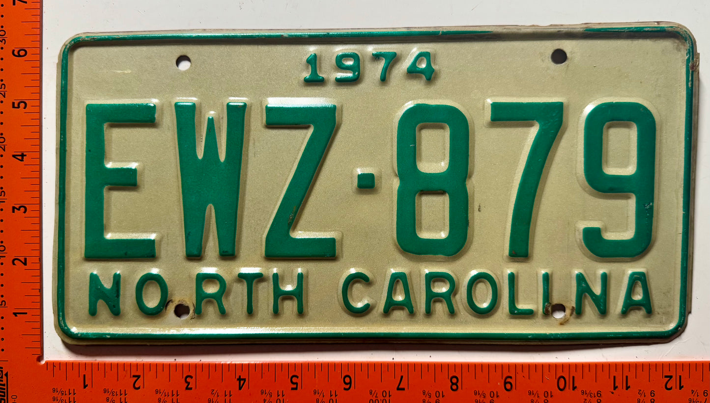 1974 North Carolina #EWZ-879 Passenger License Plate
