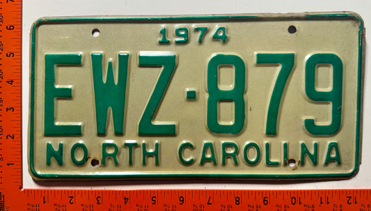 1974 North Carolina #EWZ-879 Passenger License Plate