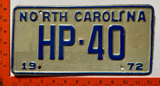 1972 North Carolina #HP-40 Passenger License Plate