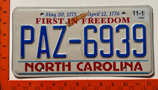 undated North Carolina #PAZ-6939 Passenger License Plate