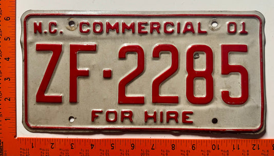 2001 North Carolina #ZF-2285 Commercial For Hire License Plate
