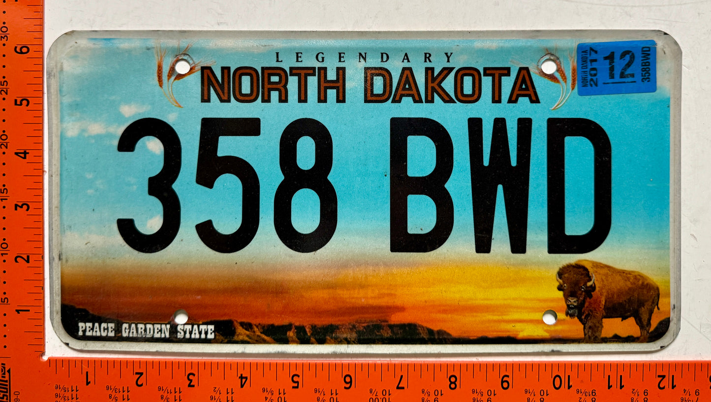 2017 North Dakota #358 BWD Passenger License Plate
