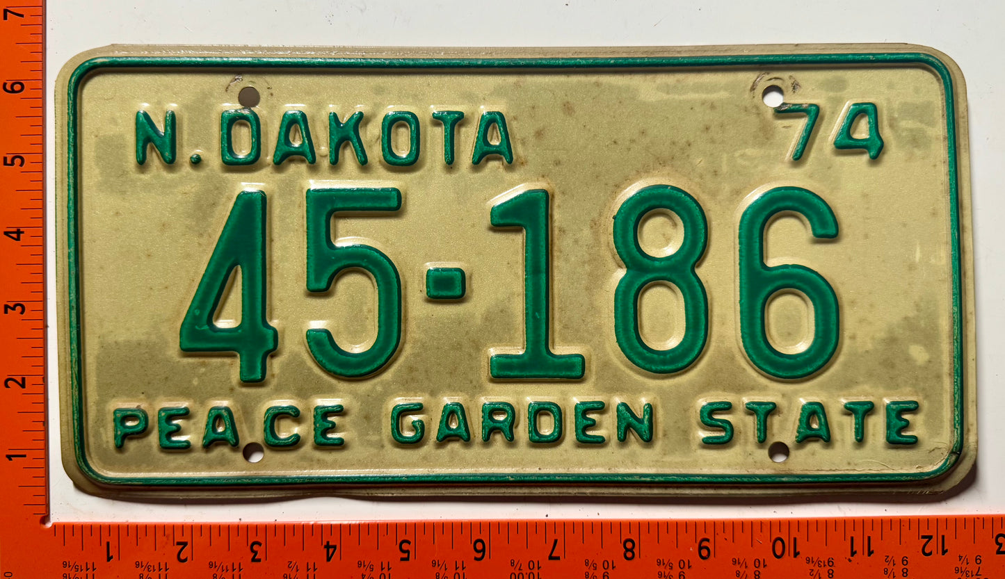 1974 North Dakota #45-186 Passenger License Plate