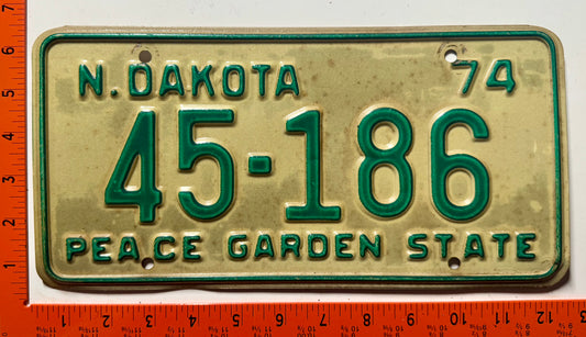 1974 North Dakota #45-186 Passenger License Plate