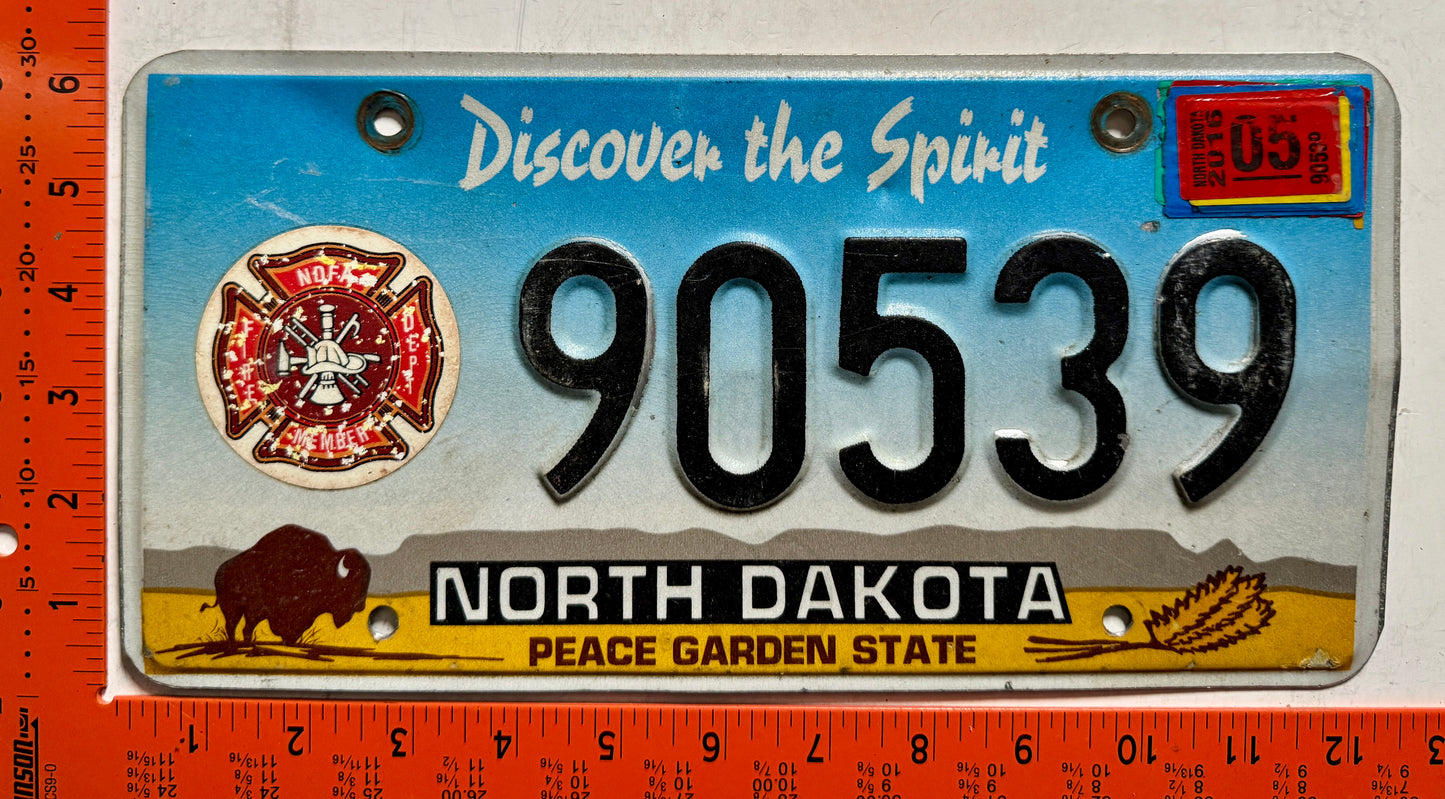 2016 North Dakota #90539 Firefighter License Plate