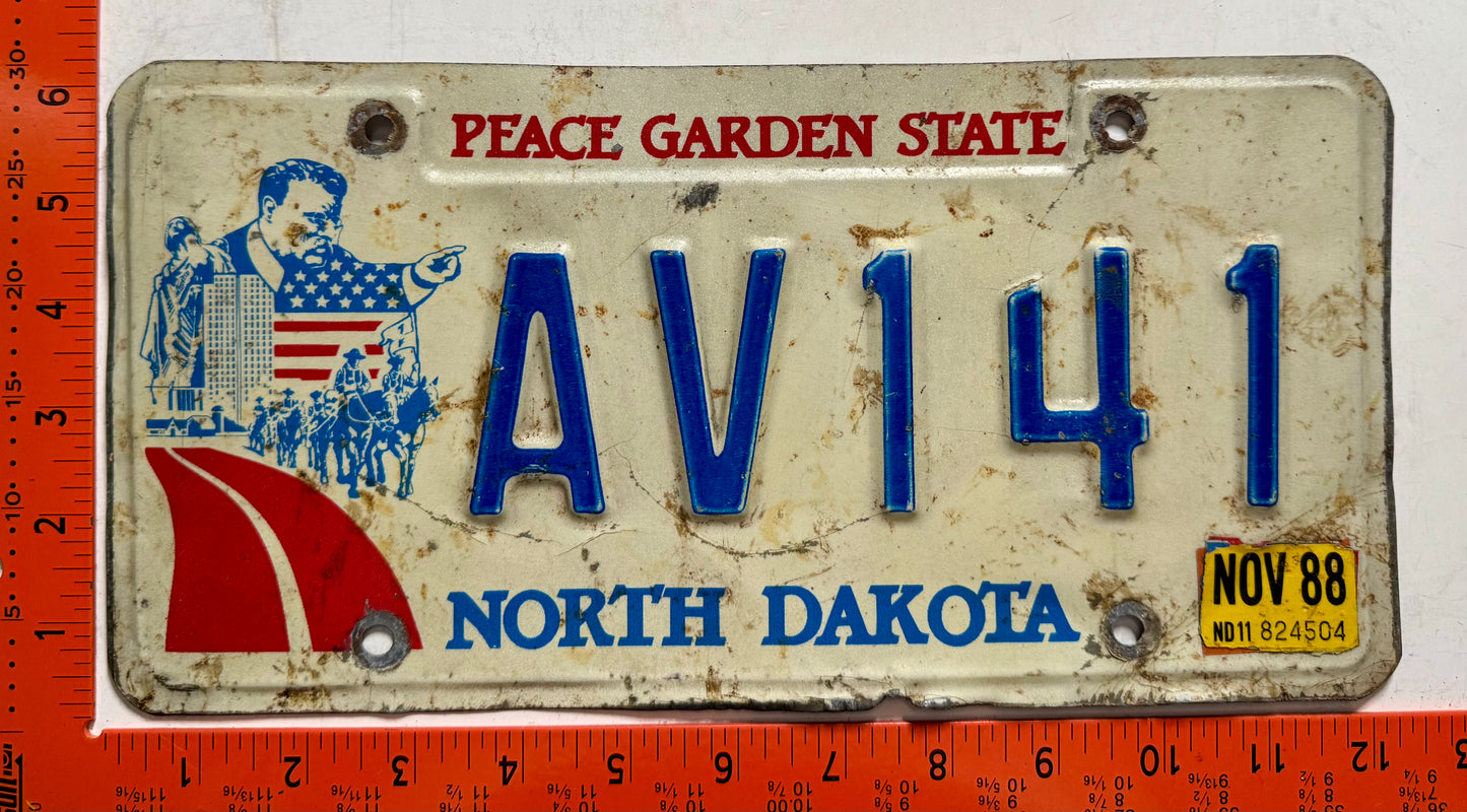 1988 North Dakota #AV141 Passenger License Plate
