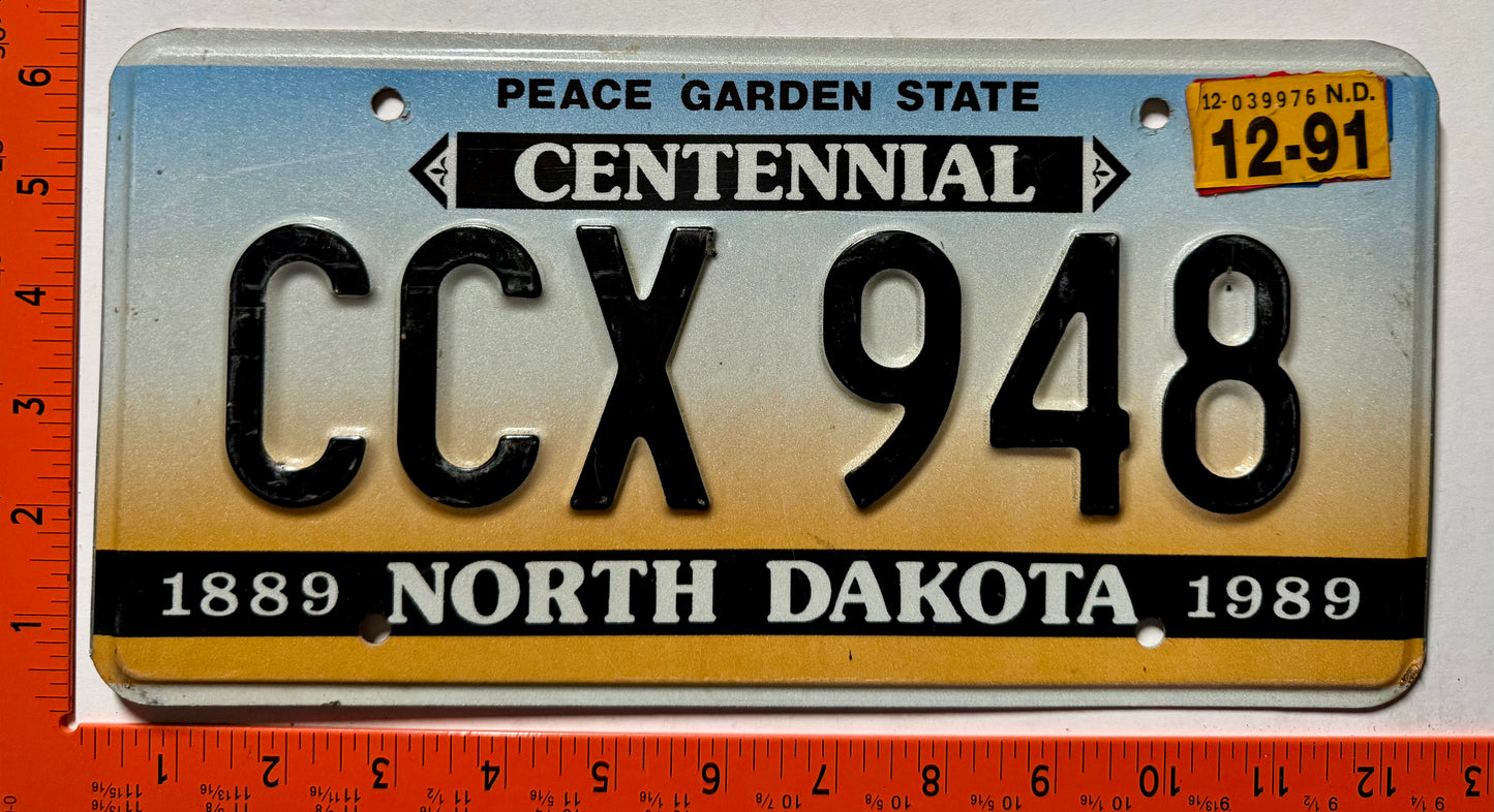 1991 North Dakota #CCX 948 Passenger License Plate