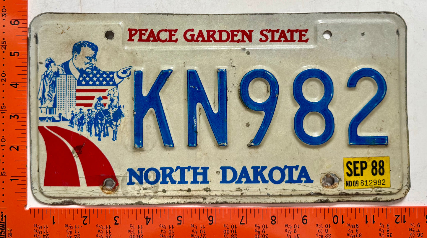 1988 North Dakota #KN982 Passenger License Plate