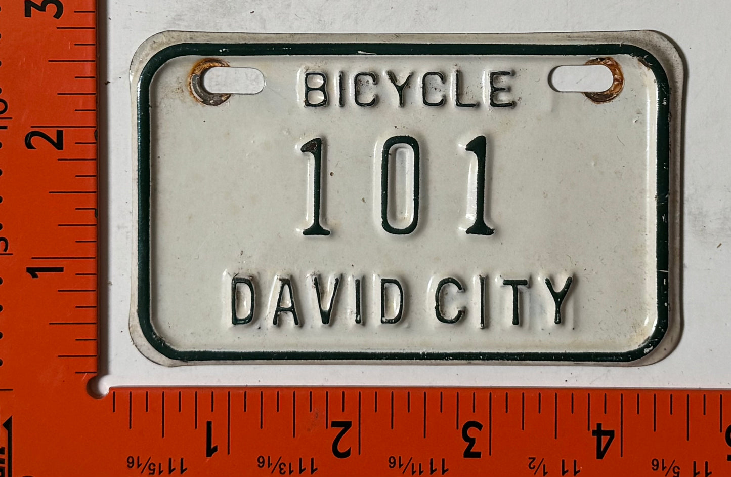 undated David City, Nebraska #101 Bicycle License Plate