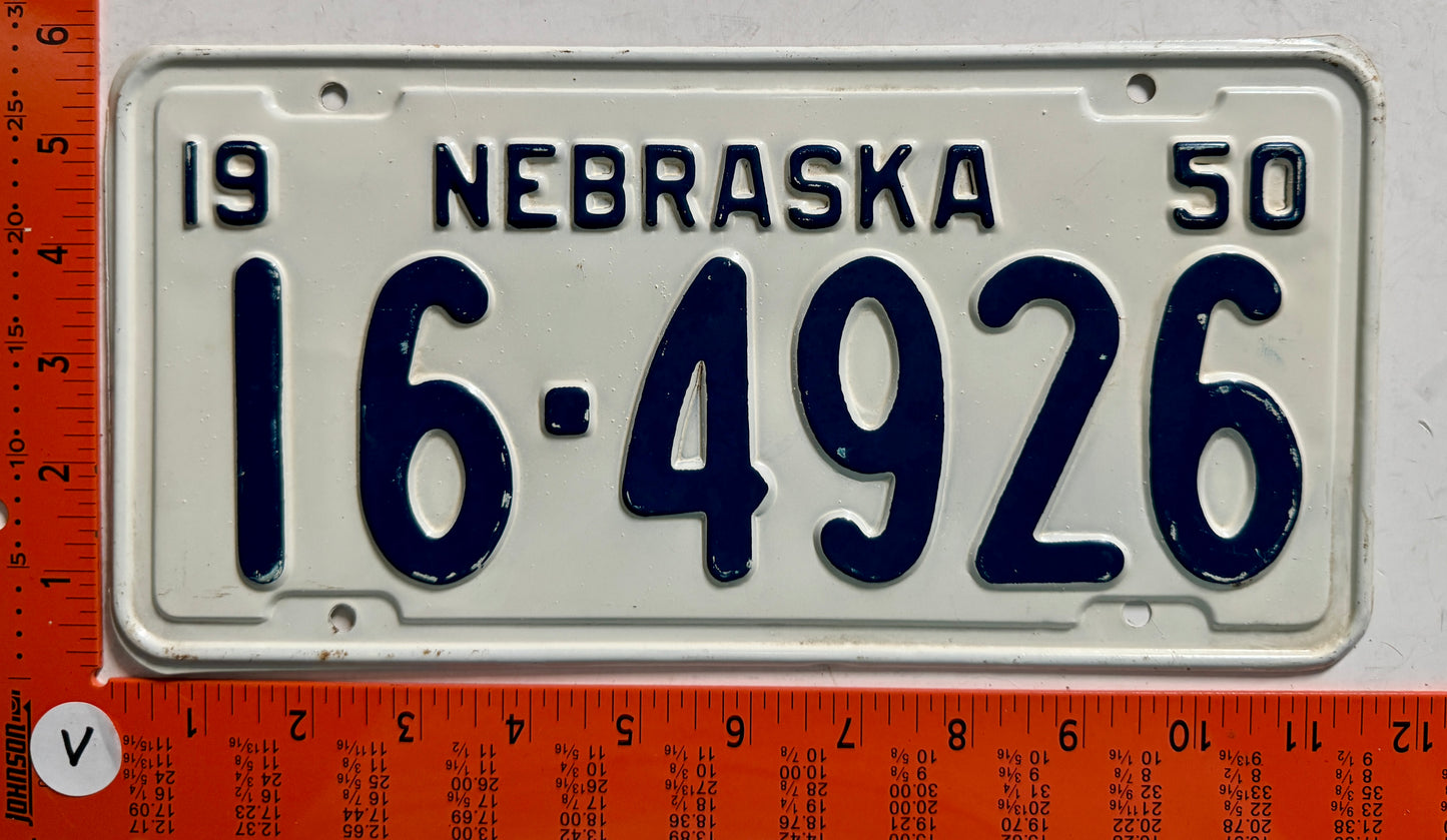 1950 Nebraska #16-4926 Passenger License Plate