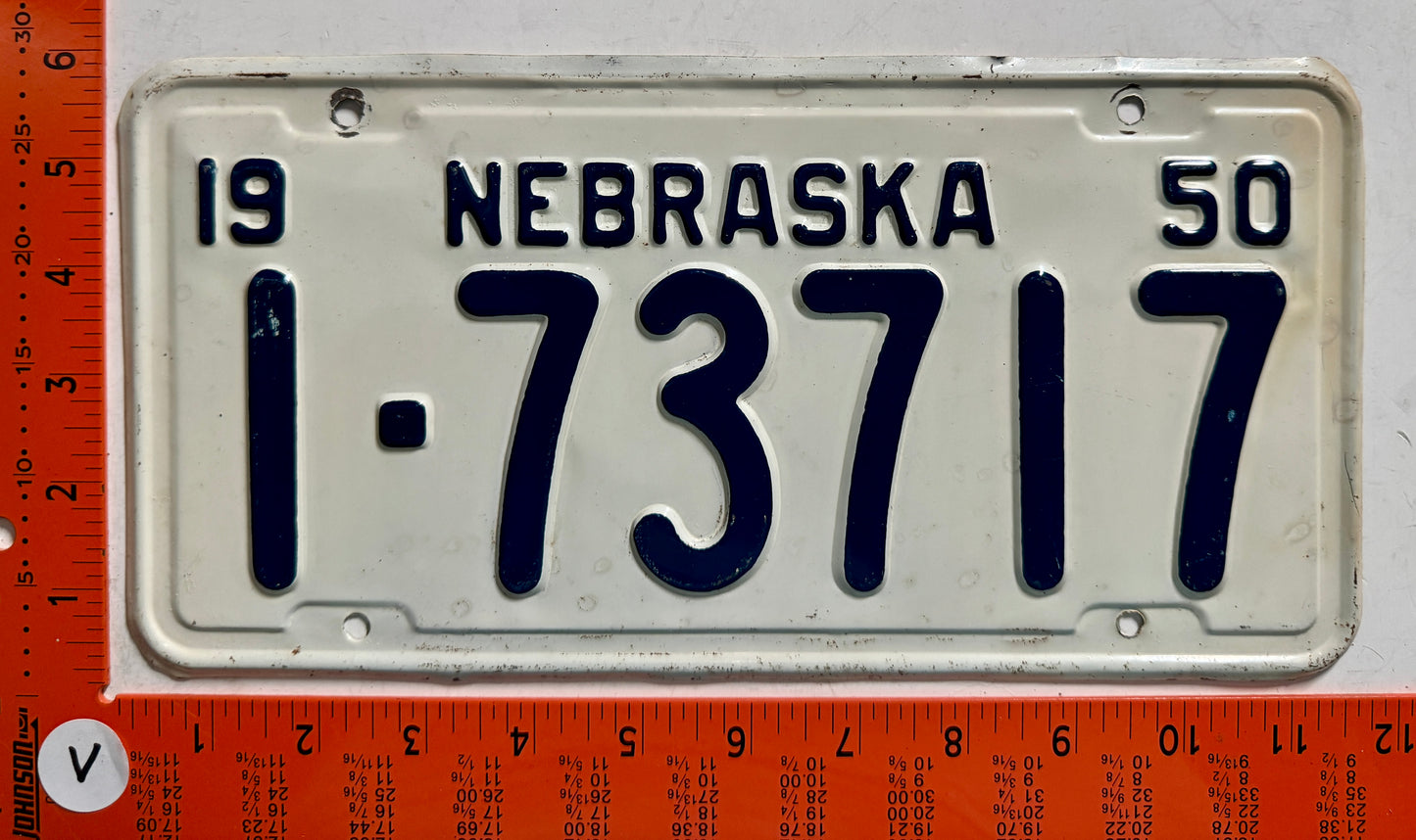 1950 Nebraska #1-73717 Passenger License Plate