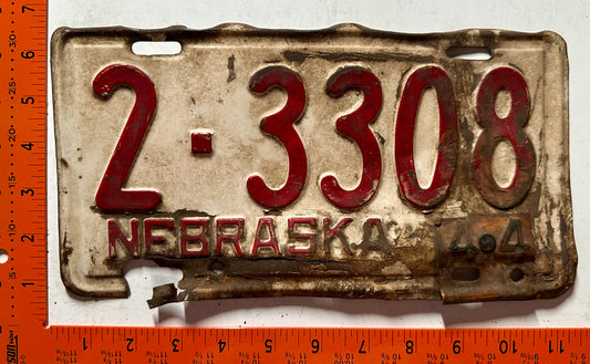 1944 Nebraska #2-3308 Passenger License Plate