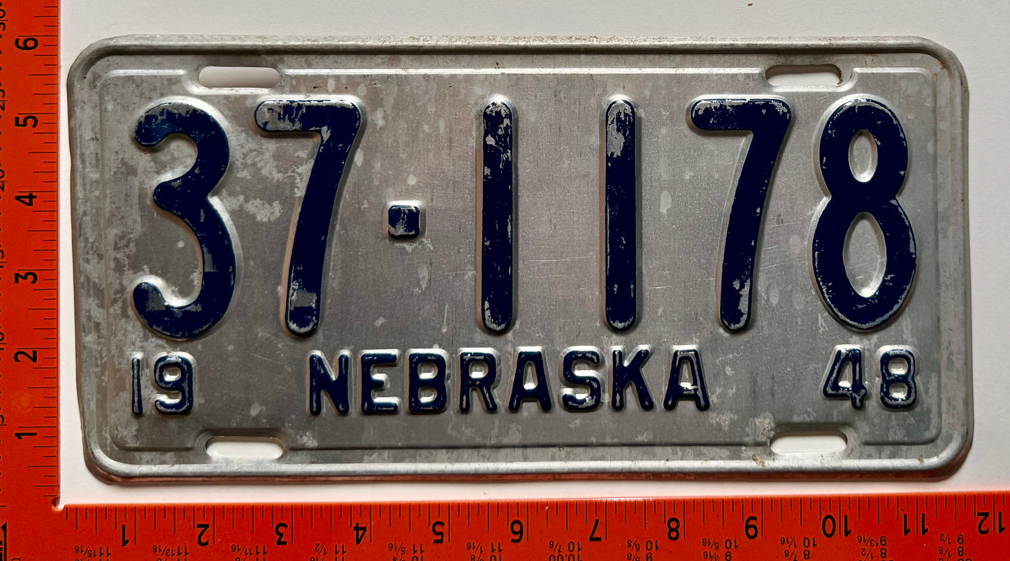 1948 Nebraska #37-1178 Passenger License Plate