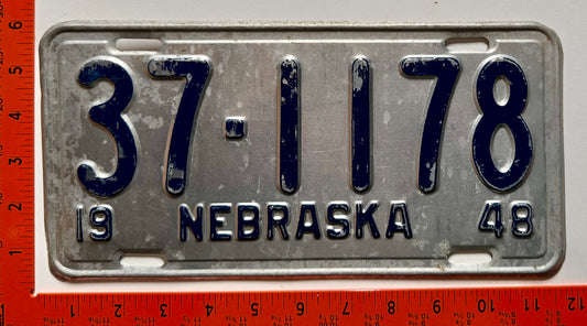 1948 Nebraska #37-1178 Passenger License Plate