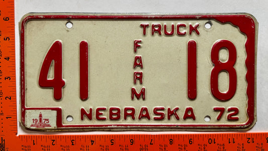 1975 Nebraska #41 18 Farm Truck License Plate