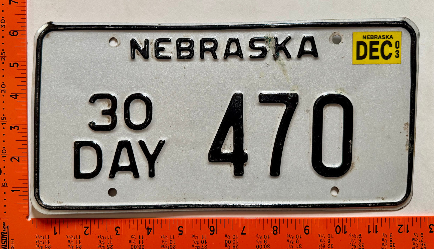 2003 Nebraska #470 30-Day Temporary License Plate
