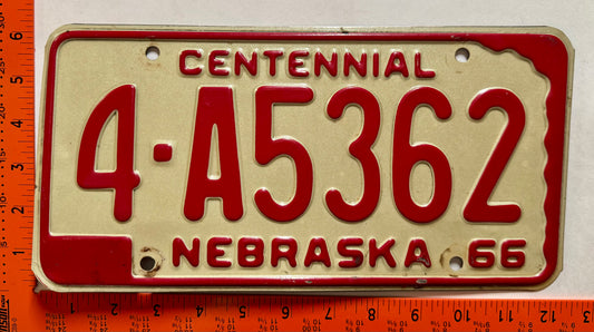 1966 Nebraska #4-A5362 Passenger License Plate