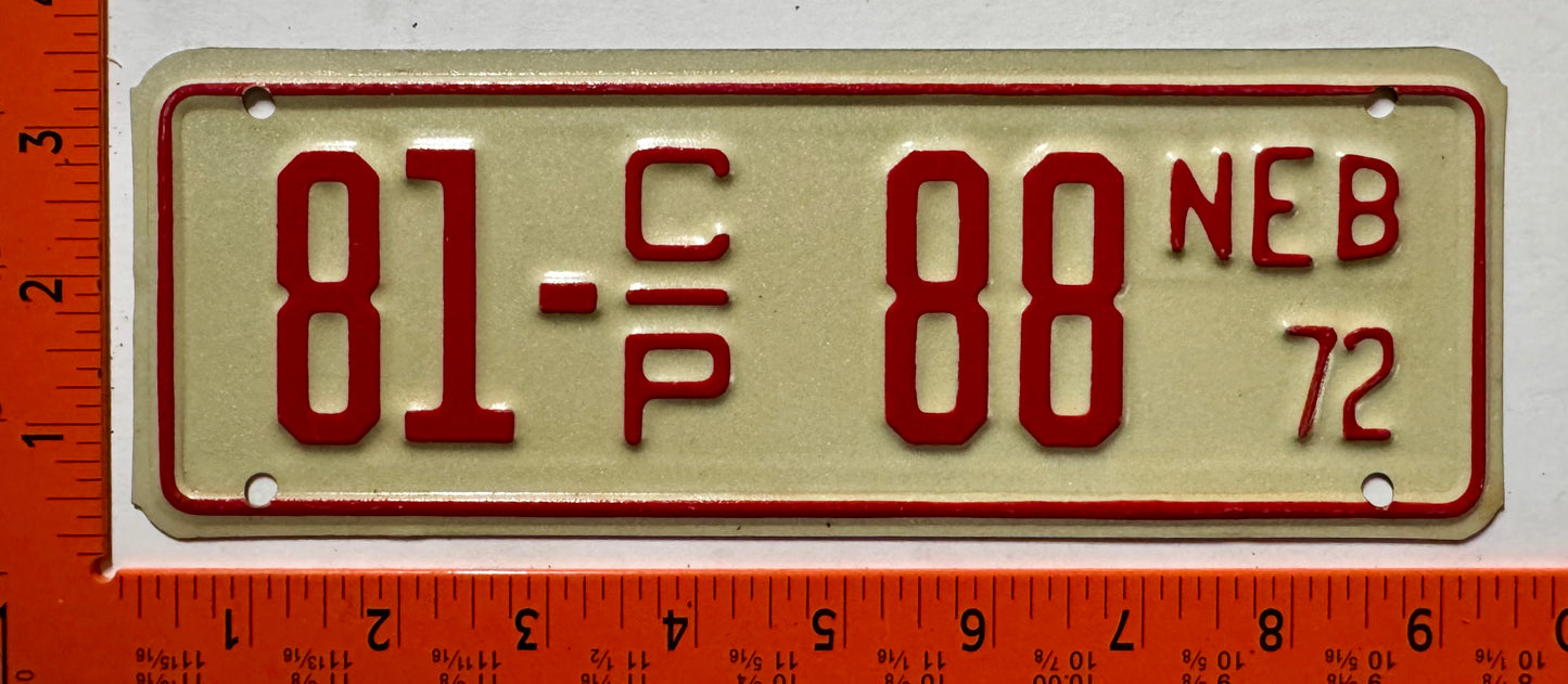 1972 Nebraska #81-C/P 88 Cabin Permit License Plate