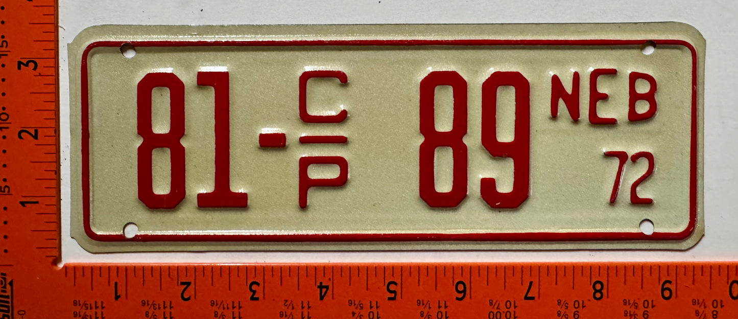 1972 Nebraska #81-C/P 89 Cabin Permit License Plate