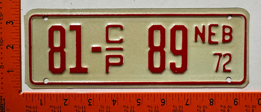 1972 Nebraska #81-C/P 89 Cabin Permit License Plate