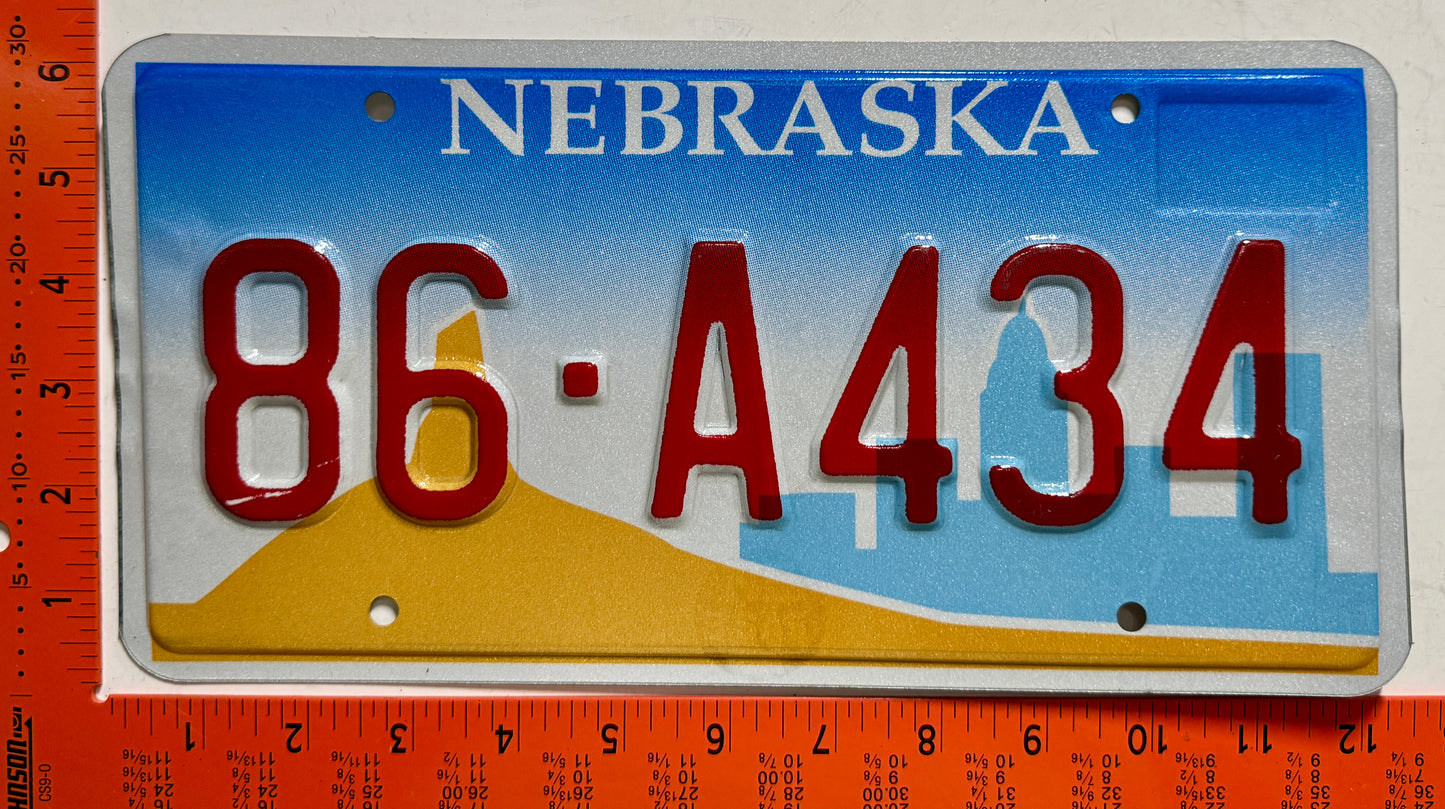 1999 base Nebraska #86-A434 Passenger License Plate