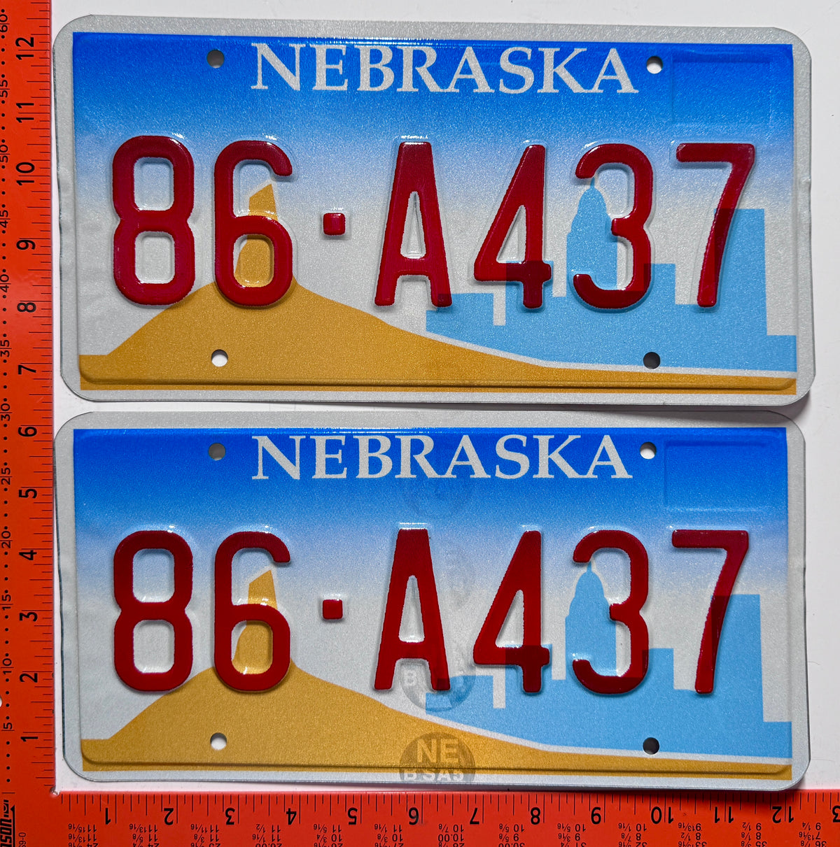 1999 base Nebraska #86-A437 Passenger License Plate (Pair)