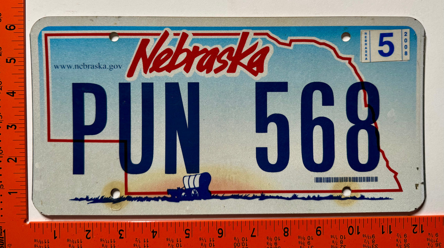 2008 Nebraska #PUN 568 Passenger License Plate