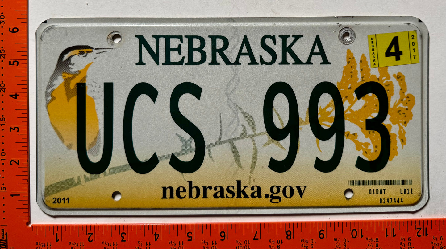 2017 Nebraska #UCS 993 Passenger License Plate