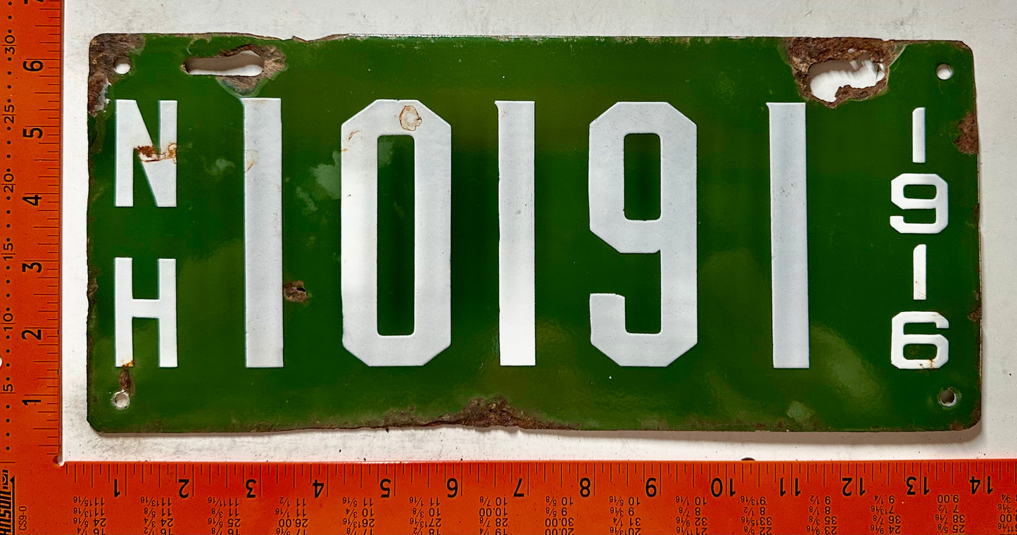 1916 New Hampshire #10191 Passenger License Plate (Porcelain)