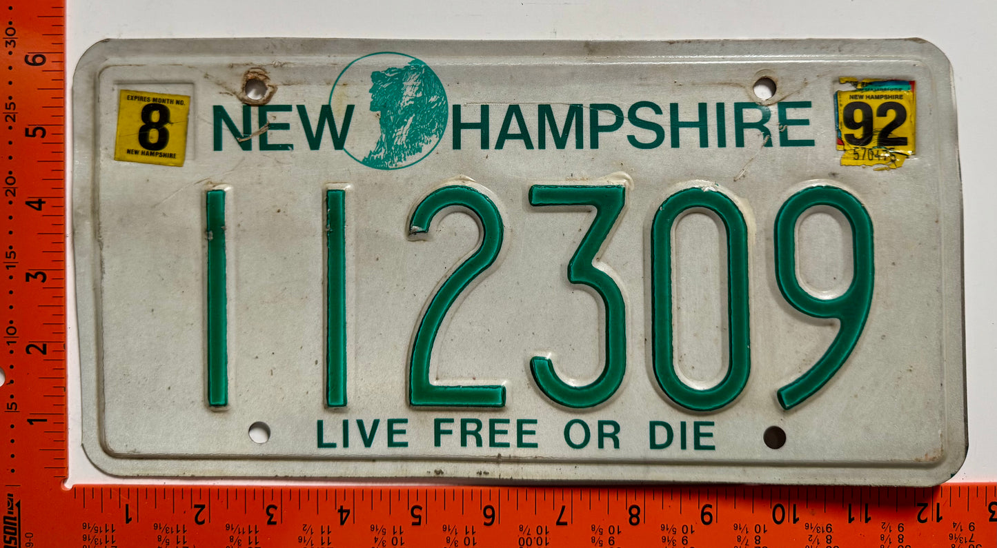 1992 New Hampshire #112309 Passenger License Plate