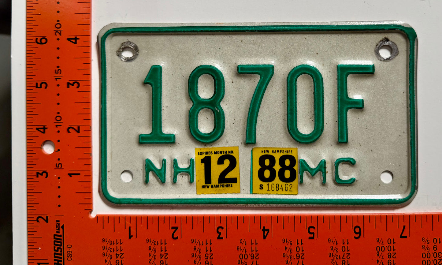 1988 New Hampshire #1870F Motorcycle License Plate