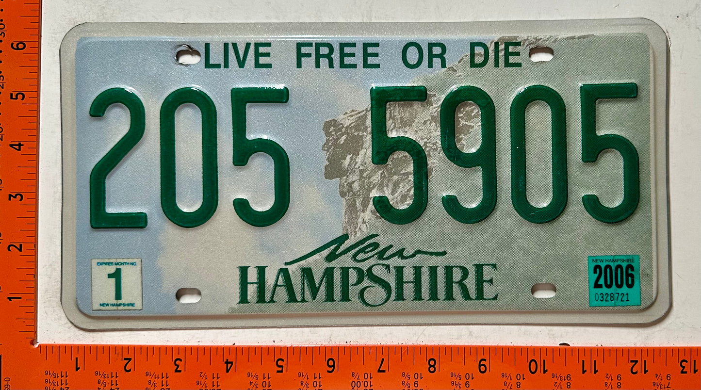 2006 New Hampshire #205 5905 Passenger License Plate