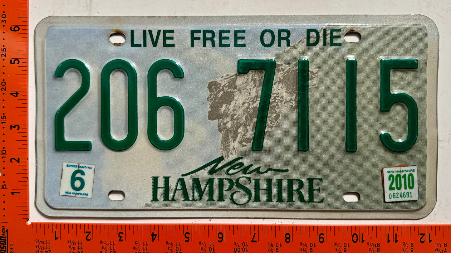 2010 New Hampshire #206 7115 Passenger License Plate