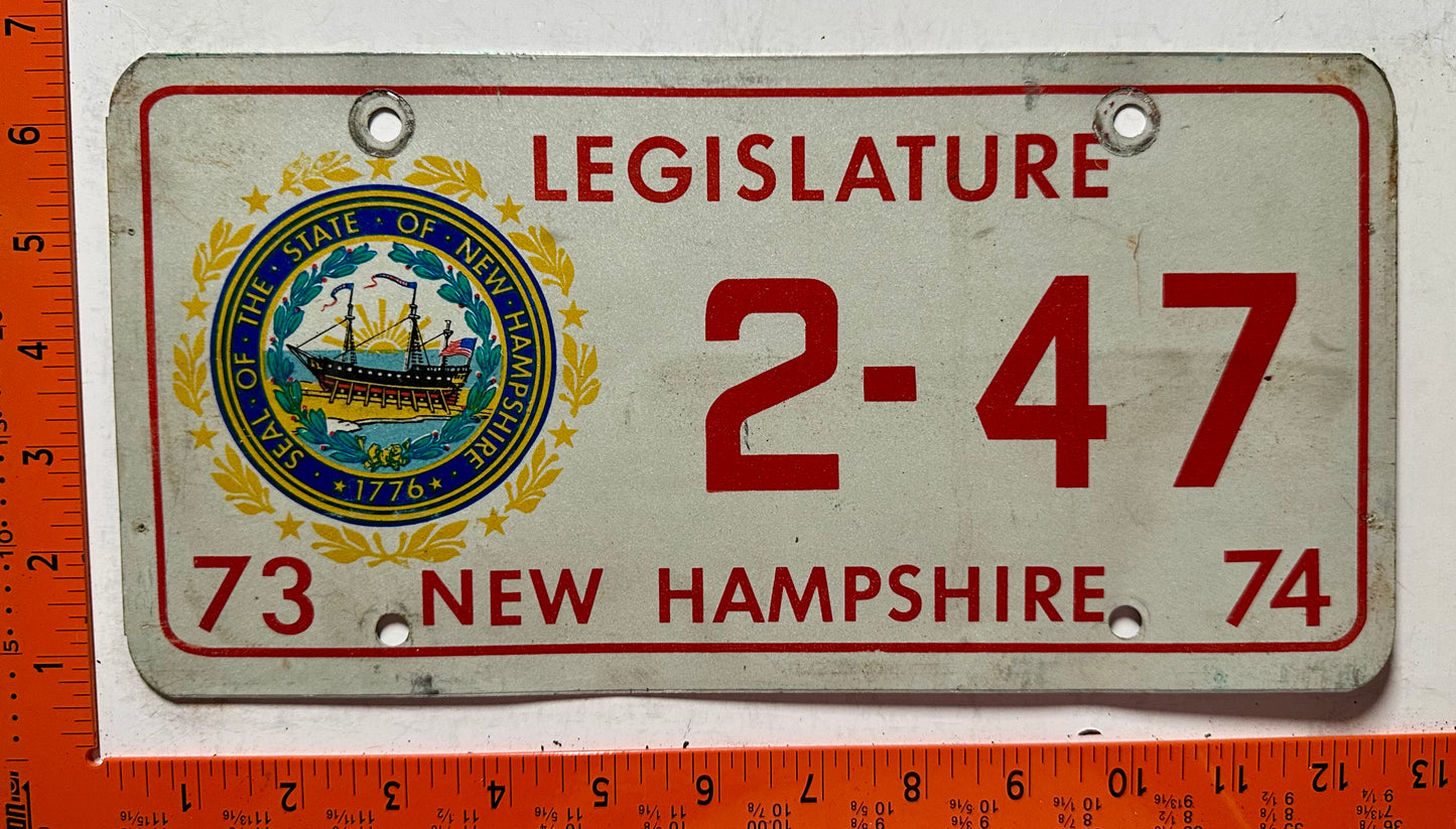 1973/1974 New Hampshire #2-47 Legislature License Plate