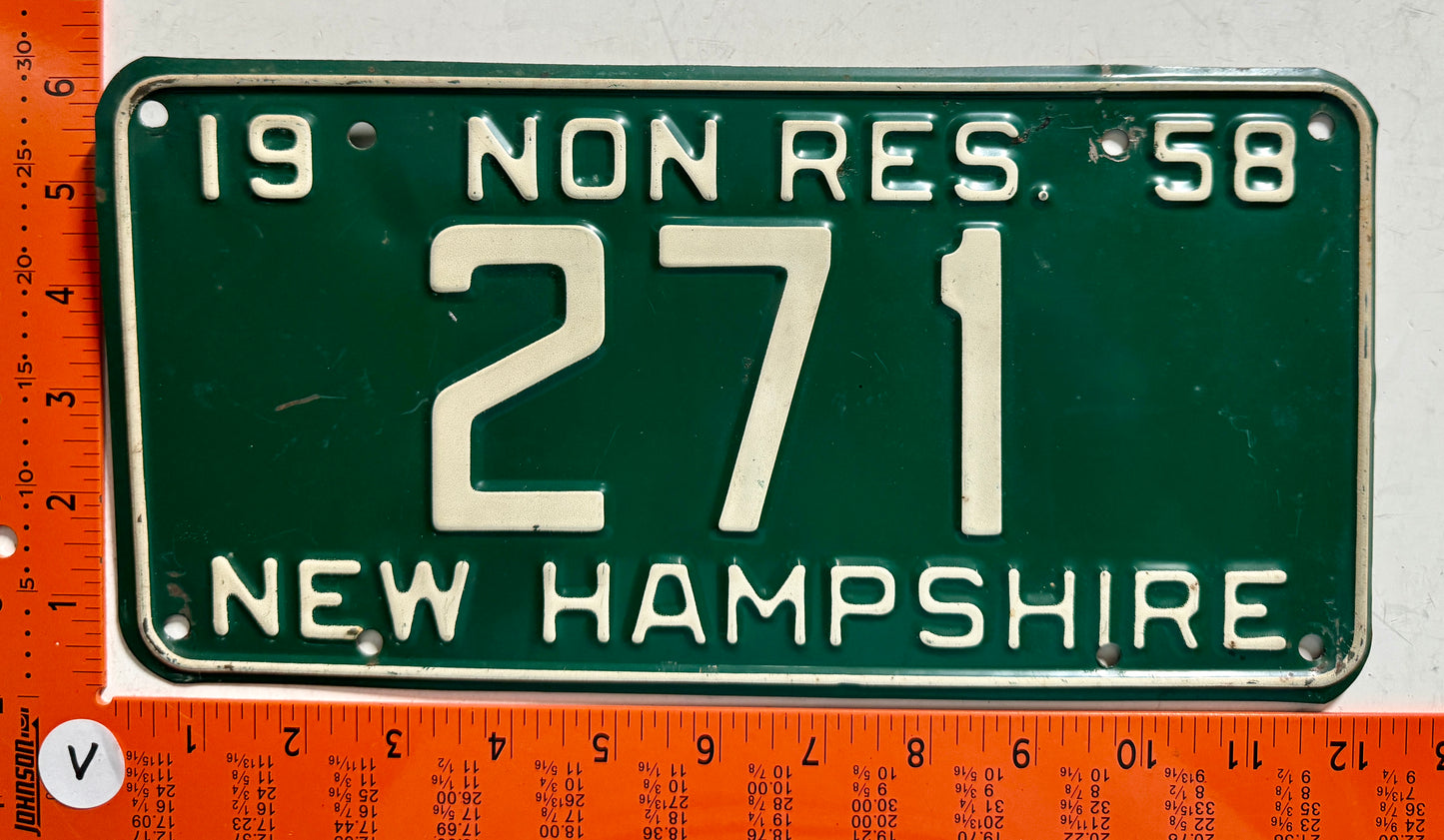 1958 New Hampshire #271 Non-Resident License Plate