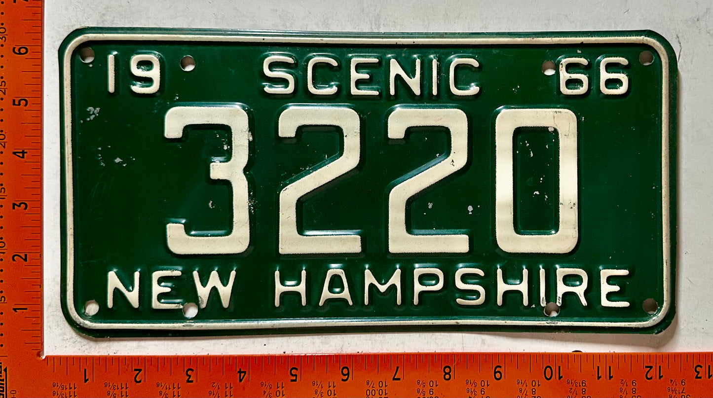 1966 New Hampshire #3220 Passenger License Plate